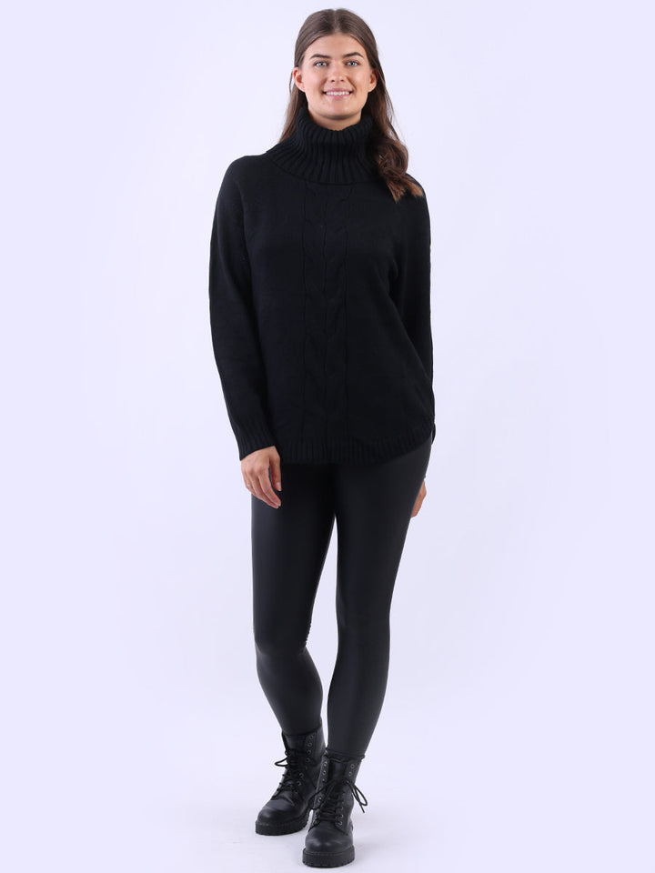 Cable Knit Ribbed Sweater Black
