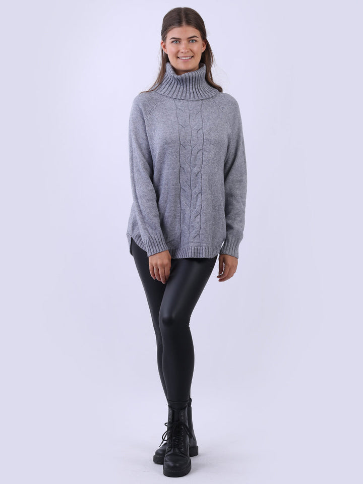 Cable Knit Ribbed Sweater Dark Grey