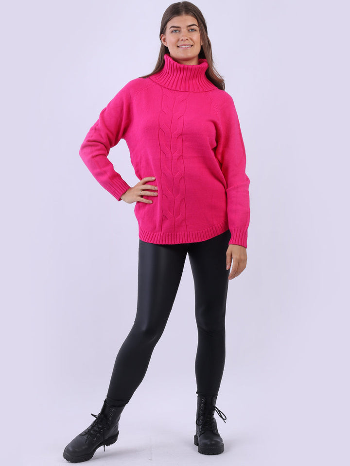 Cable Knit Ribbed Sweater Fuchsia