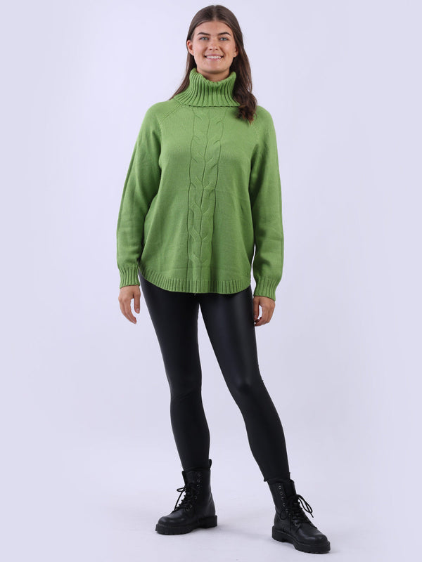 Cable Knit Ribbed Sweater Lime Green