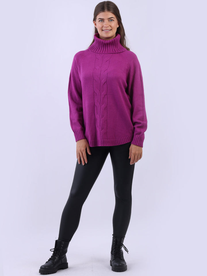 Cable Knit Ribbed Sweater Magenta