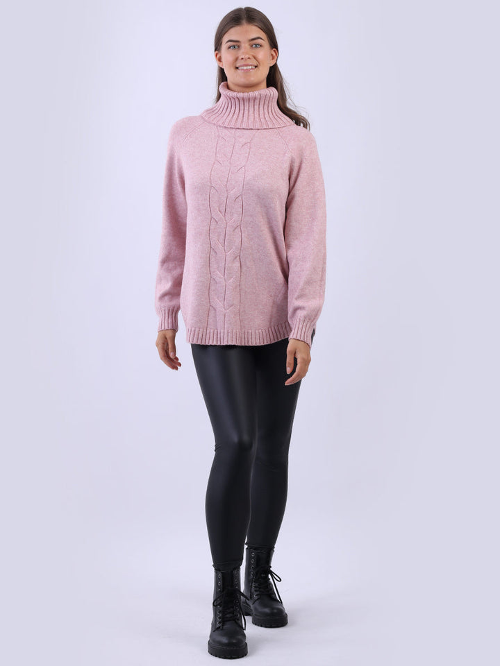 Cable Knit Ribbed Sweater Pink
