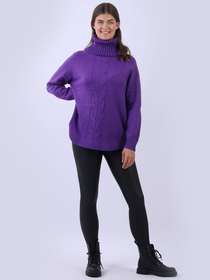 Cable Knit Ribbed Sweater Purple