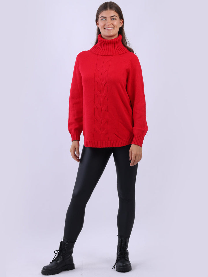 Cable Knit Ribbed Sweater Red