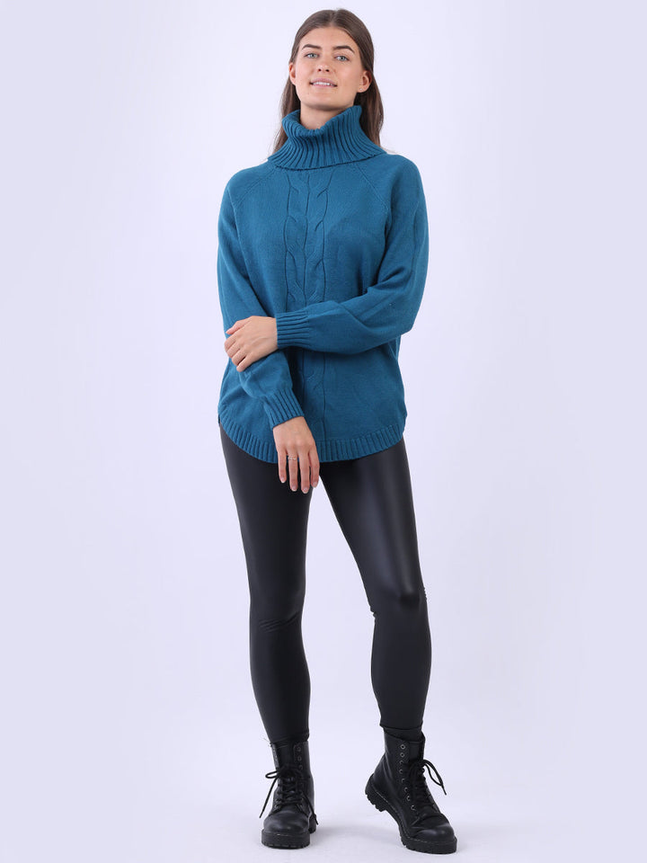Cable Knit Ribbed Sweater Teal