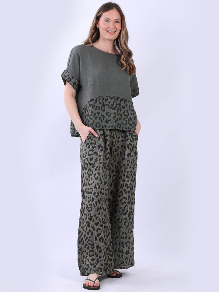 Leopard Linen Crop Top Khaki