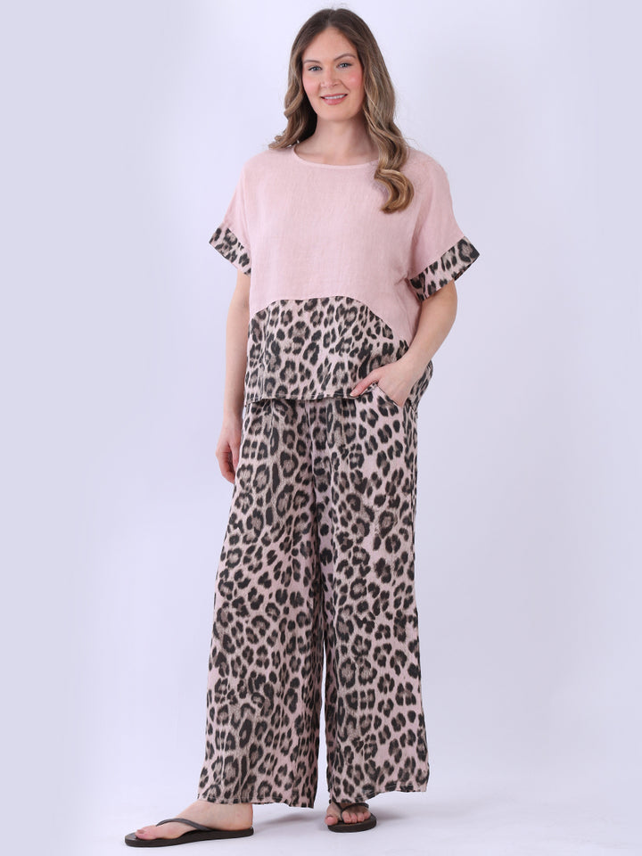 Leopard Linen Crop Top Pink