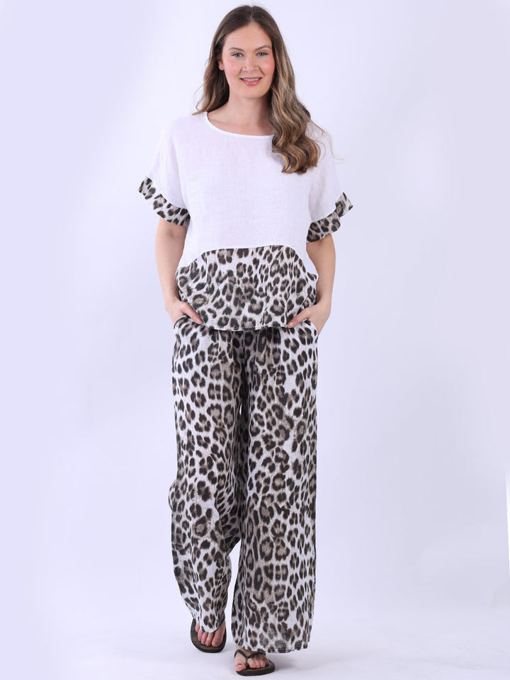 Leopard Linen Crop Top White
