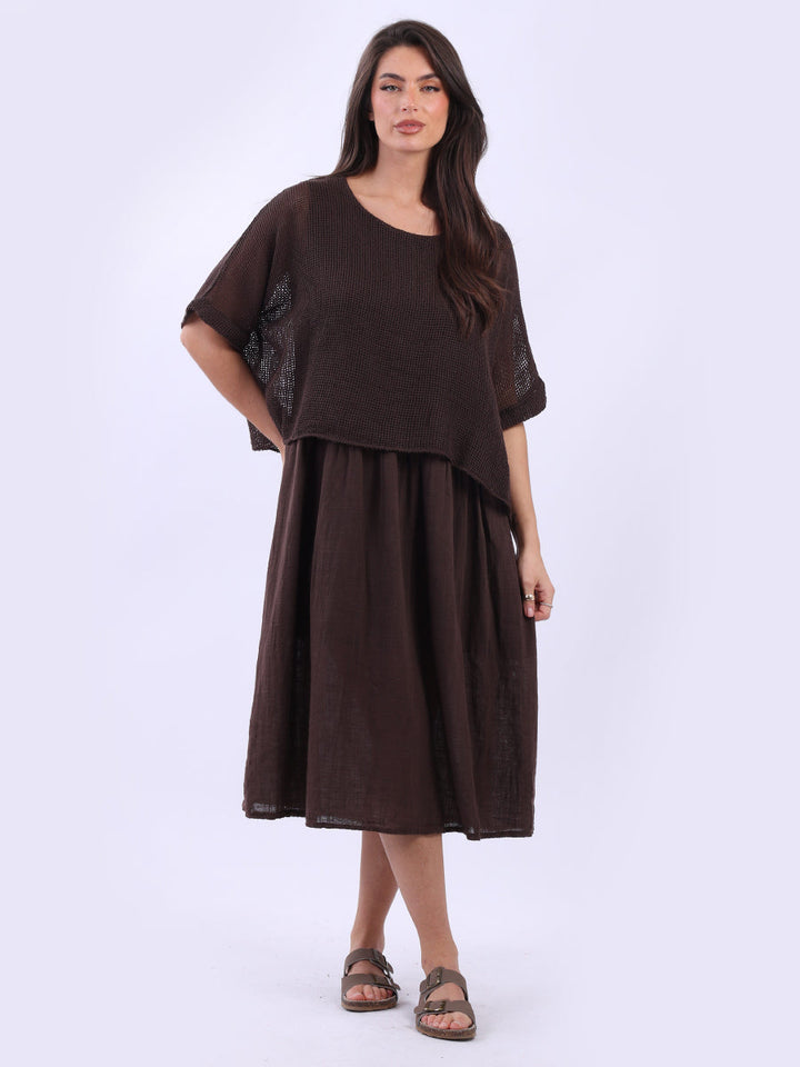 Mesh Net Cotton Midi Dress Chocolate