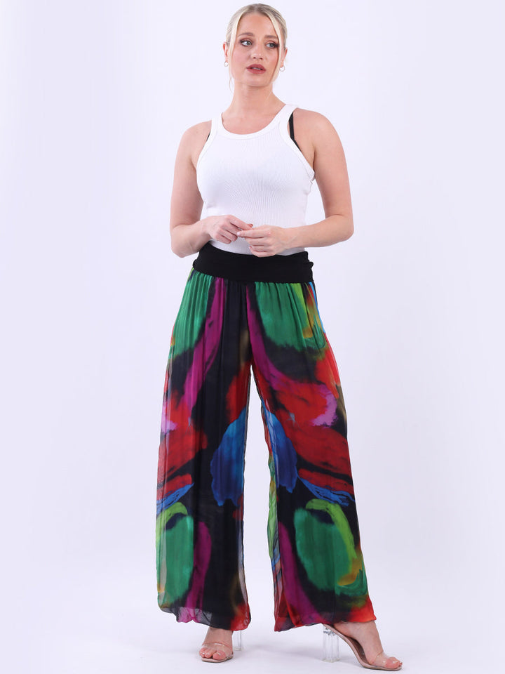 Tie Dyed Wide Leg Harem Silk Palazzo Black