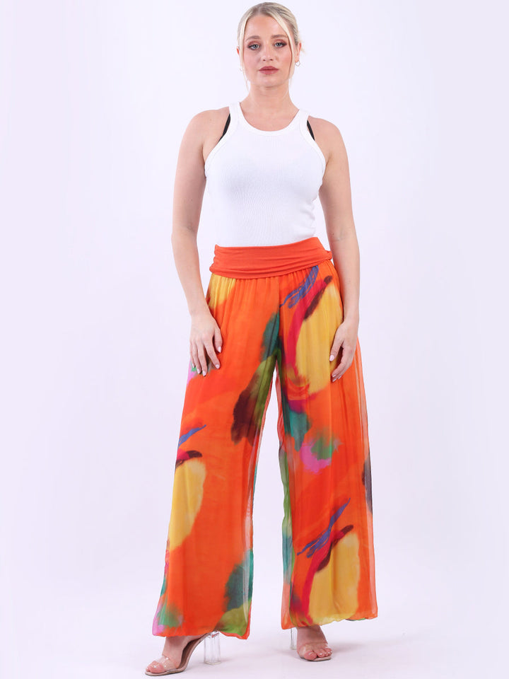 Tie Dyed Wide Leg Harem Silk Palazzo Orange
