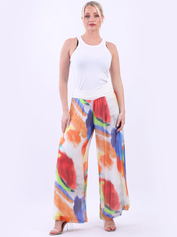 Tie Dyed Wide Leg Harem Silk Palazzo White