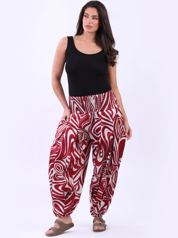 Made In Italy Abstract Print Smoked Waist Hip Pop Harem Trouser