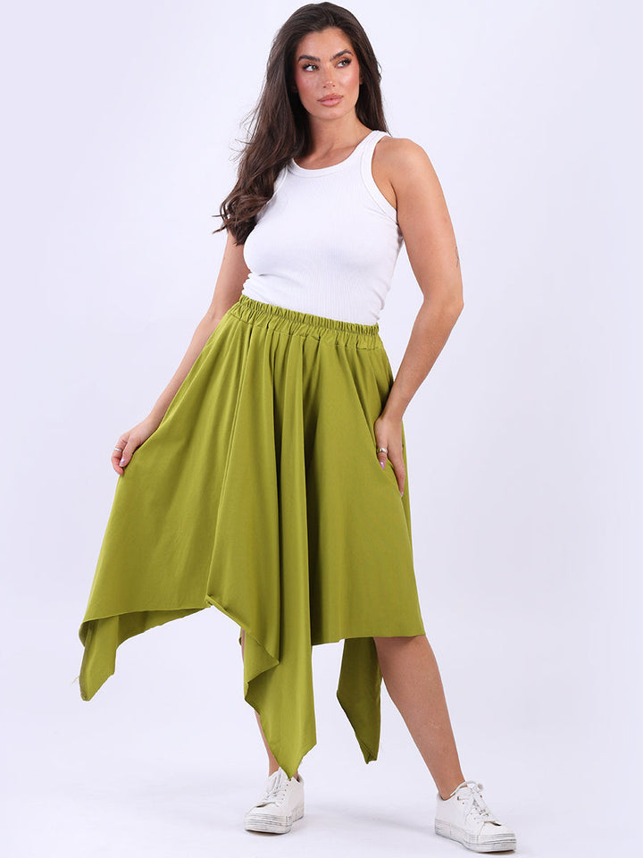Raw Edge Cotton Skirt Olive