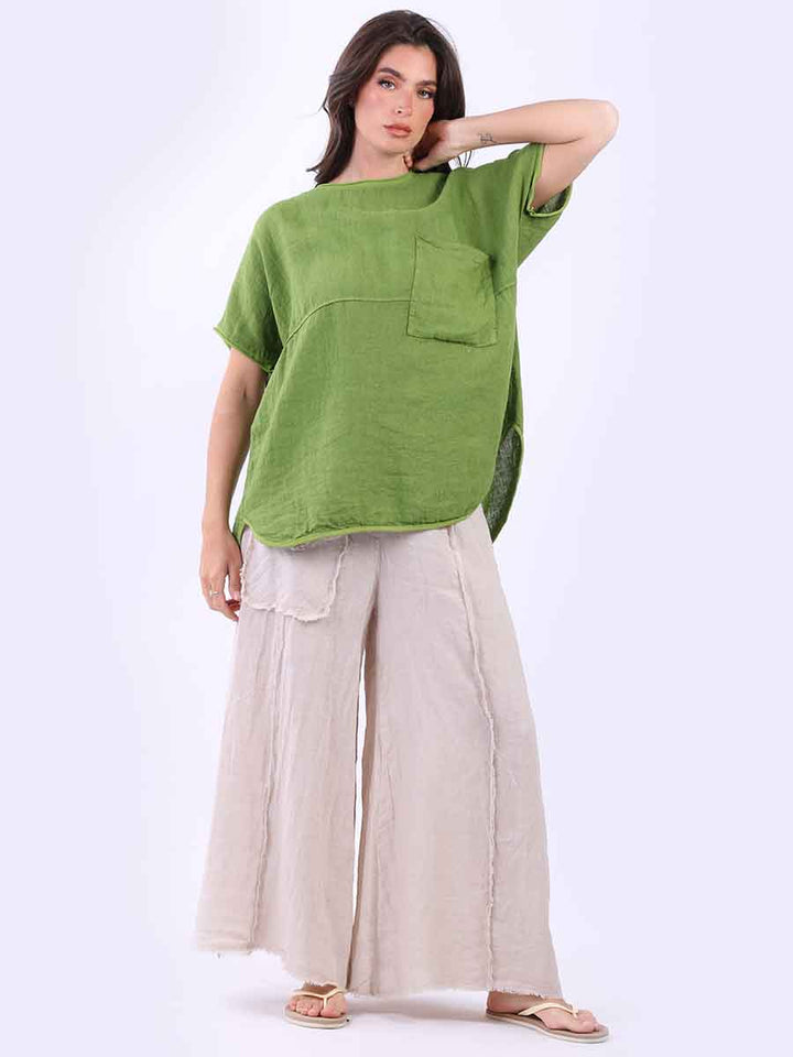 Women Baggy Linen Top Olive