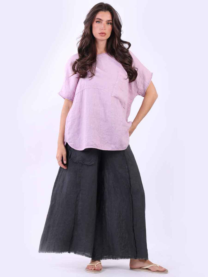Women Baggy Linen Top Raspberry