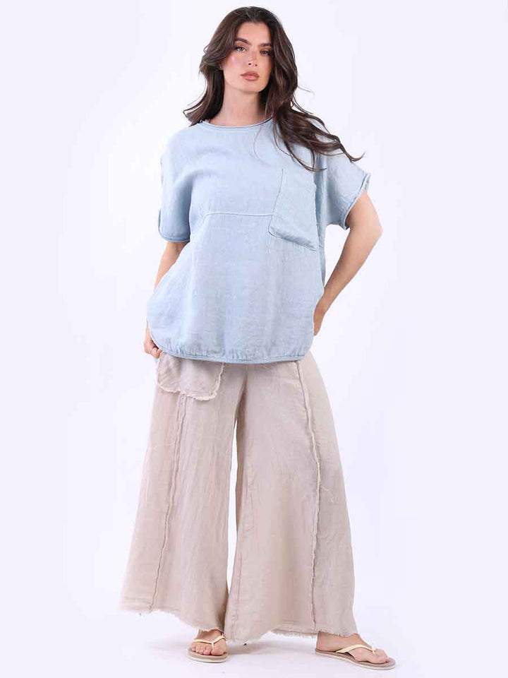 Women Baggy Linen Top Silver