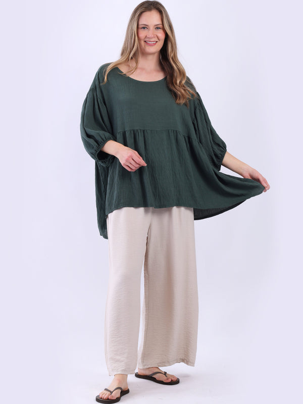 Solid Peplum Top Bottle Green