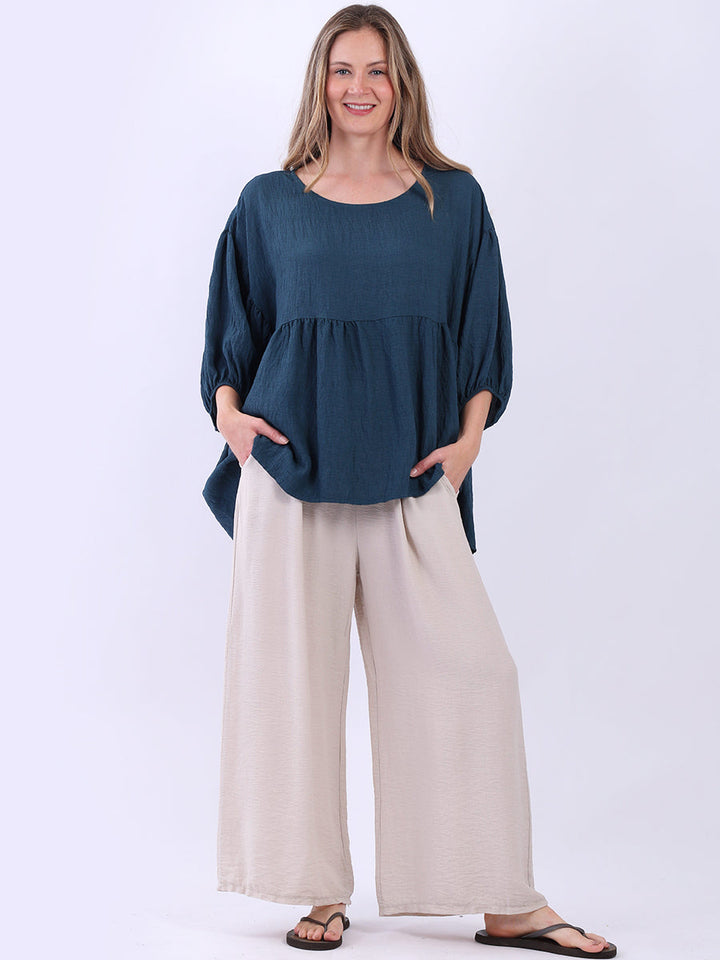 Solid Peplum Top Teal