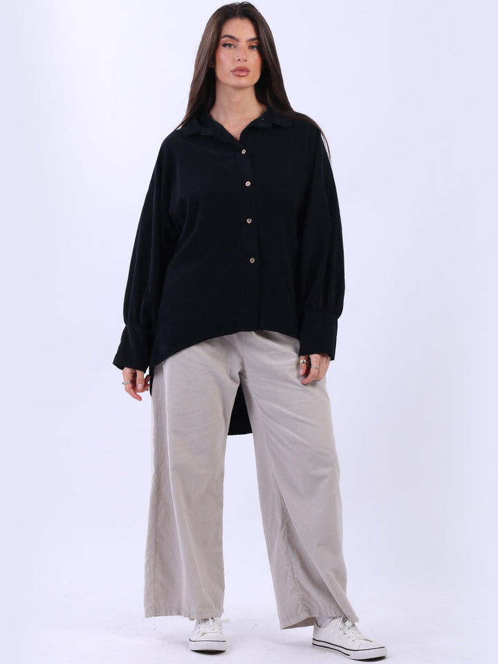 Button Down Cotton Corduroy Shirt Black