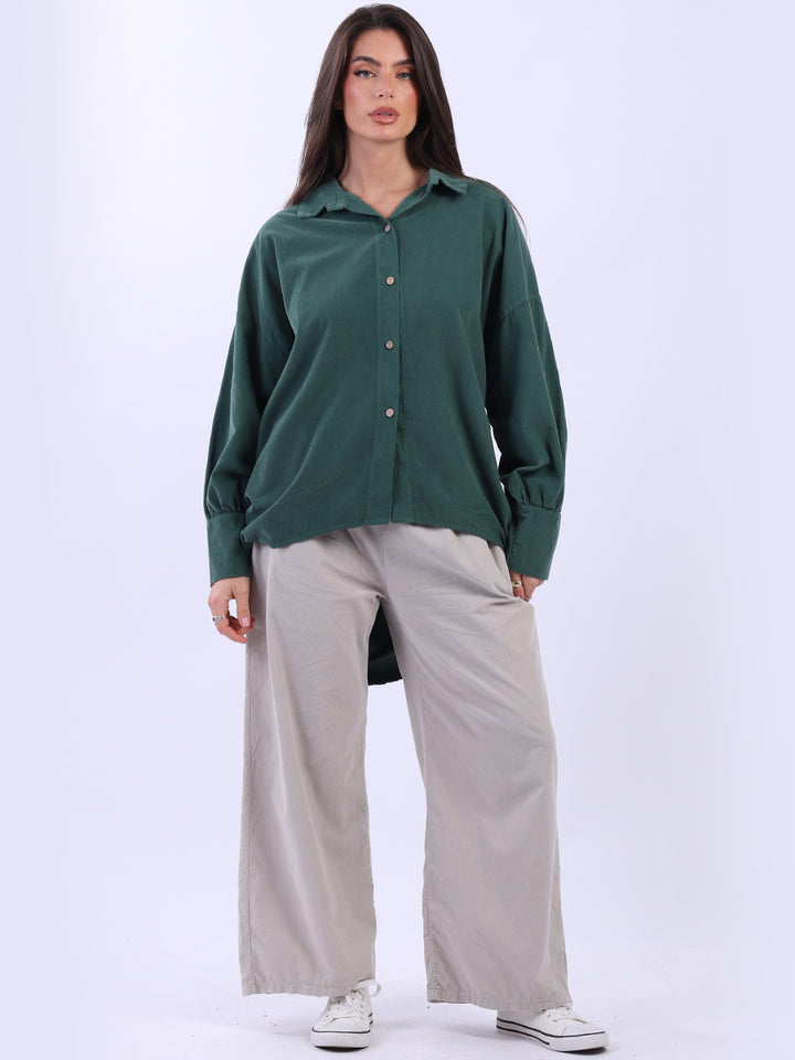 Button Down Cotton Corduroy Shirt Bottle Green