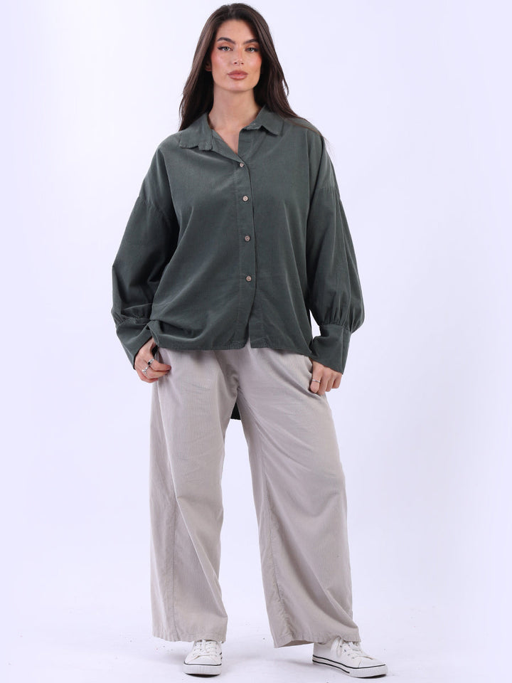 Button Down Cotton Corduroy Shirt Khaki