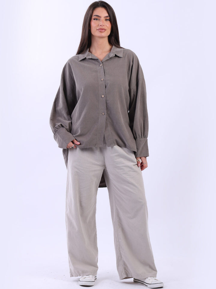 Button Down Cotton Corduroy Shirt Mocha