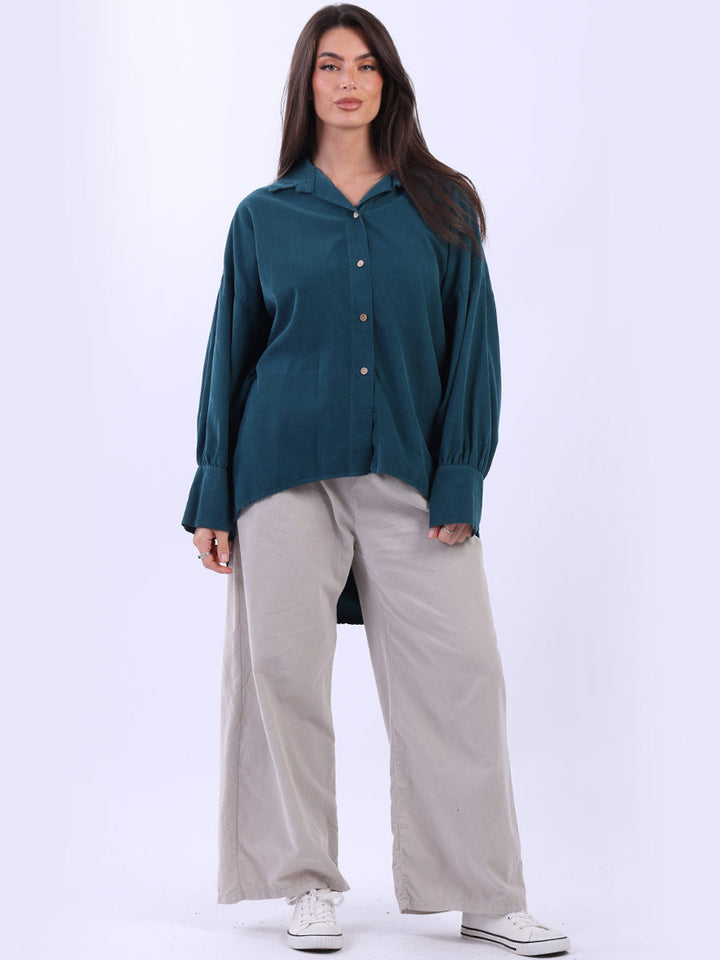 Button Down Cotton Corduroy Shirt Teal