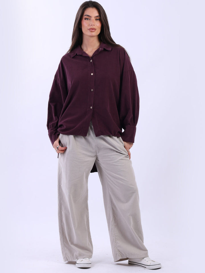 Button Down Cotton Corduroy Shirt Wine