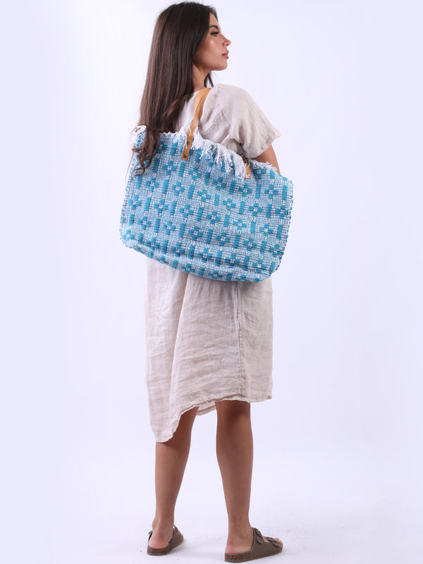 Made In Italy Check Pattern Canvas Tote Bag