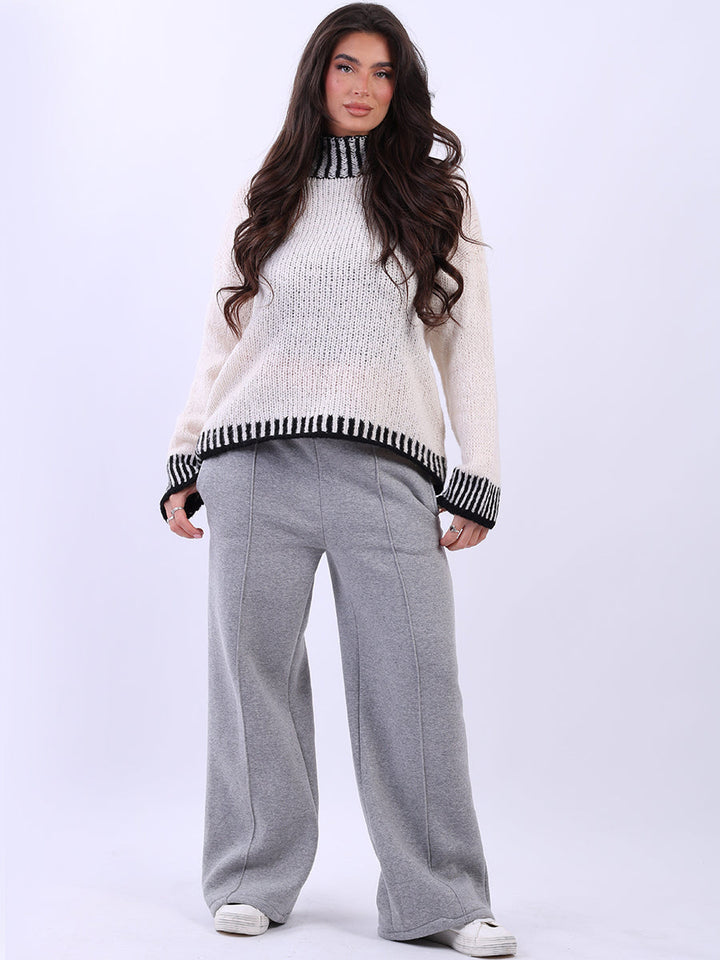 Contrast Stitch Wool Jumper Beige
