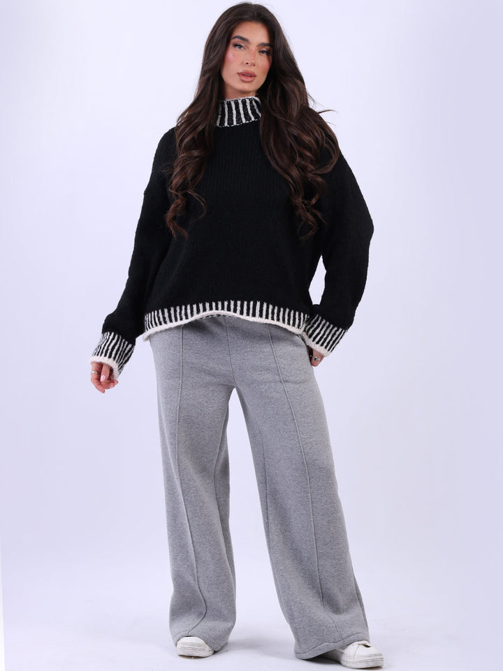 Contrast Stitch Wool Jumper Black