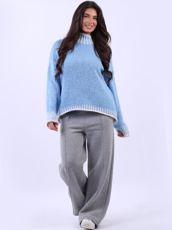 Contrast Stitch Wool Jumper Denim