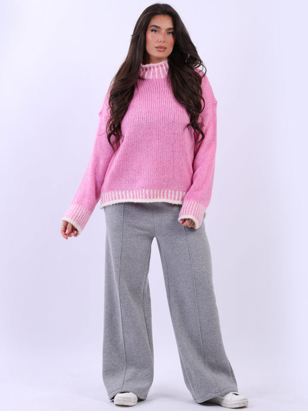 Contrast Stitch Wool Jumper Pink