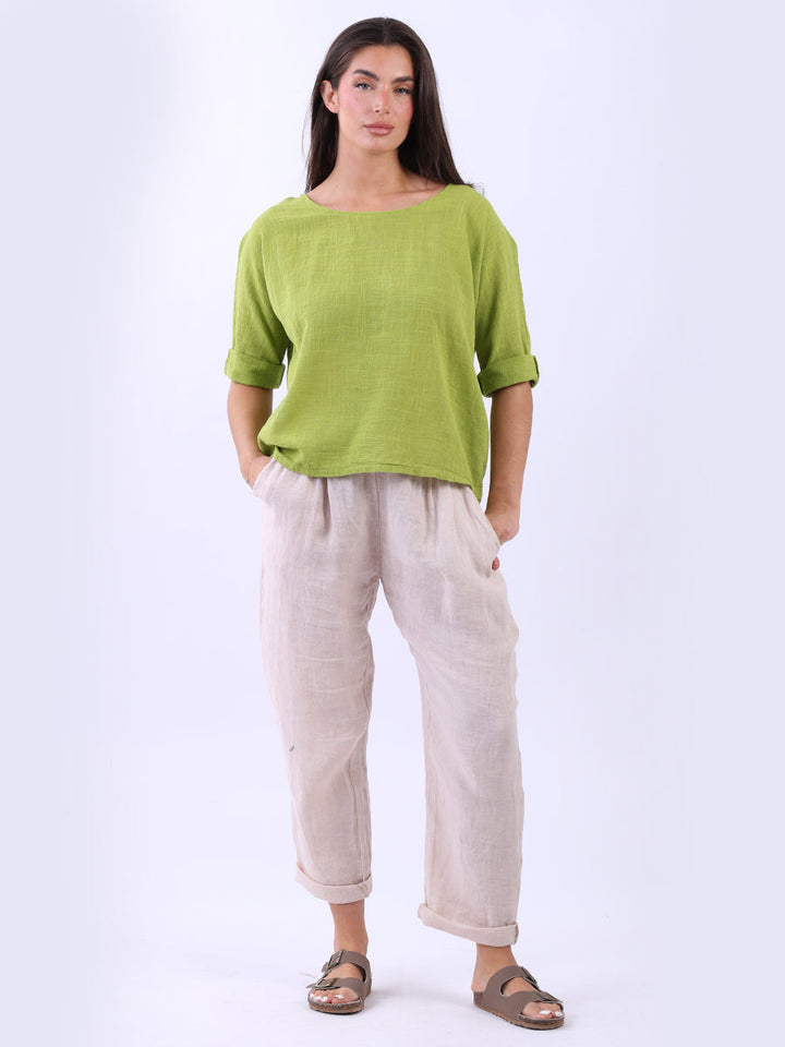 Cotton Solid Crop Boxy Top Lime Green