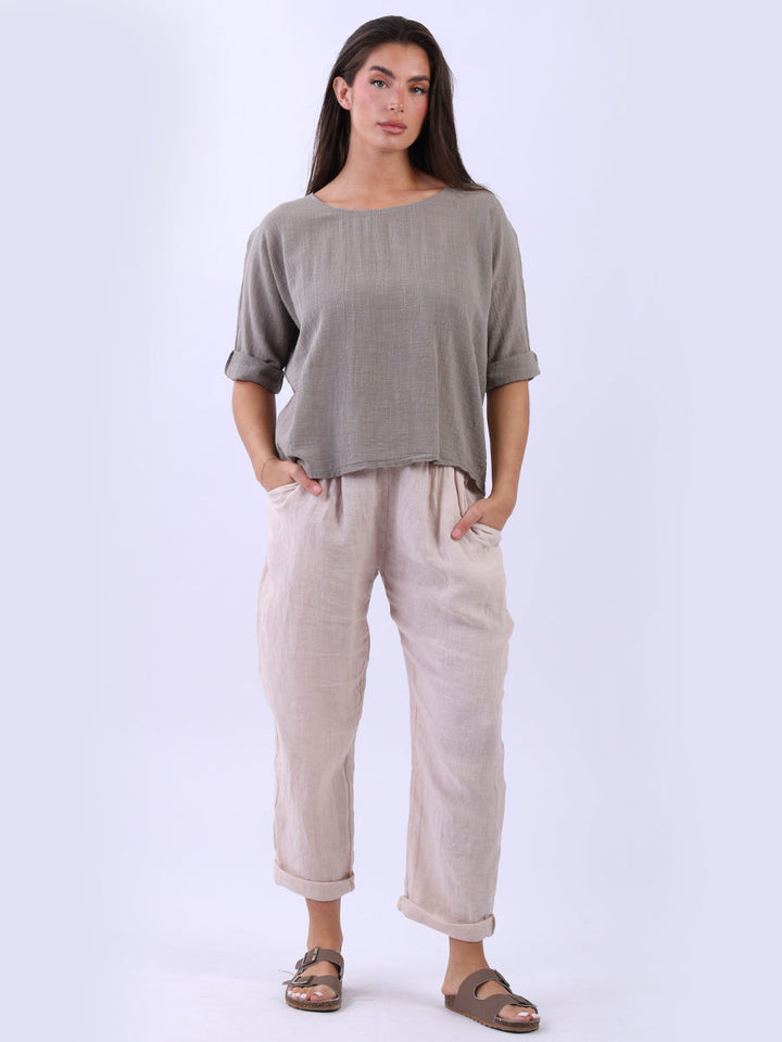 Cotton Solid Crop Boxy Top Mocha