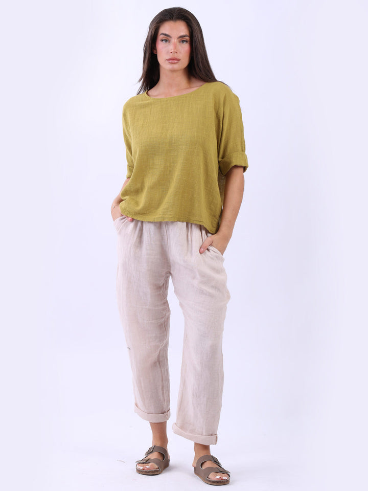 Cotton Solid Crop Boxy Top Olive