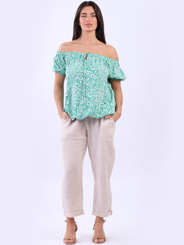 Off Shoulder Crop Top Green
