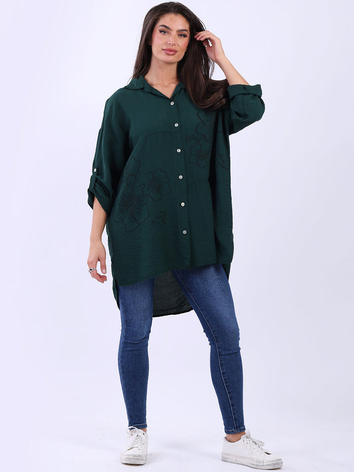 Collared Baggy Shirt Top Bottle Green