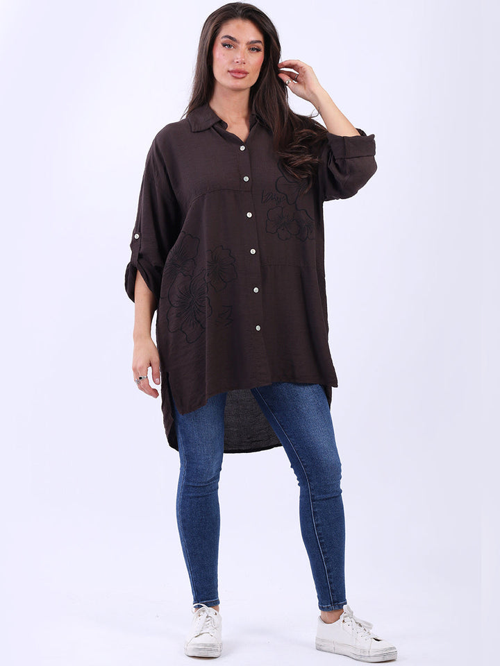 Collared Baggy Shirt Top Chocolate