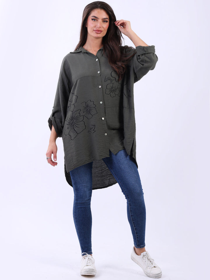 Collared Baggy Shirt Top Khaki