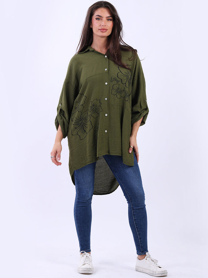 Collared Baggy Shirt Top Olive