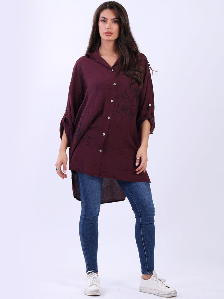 Collared Baggy Shirt Top Wine