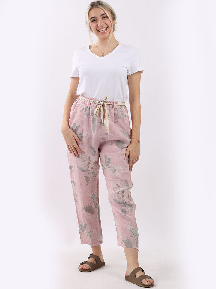 Floral Print Linen Trouser Pink