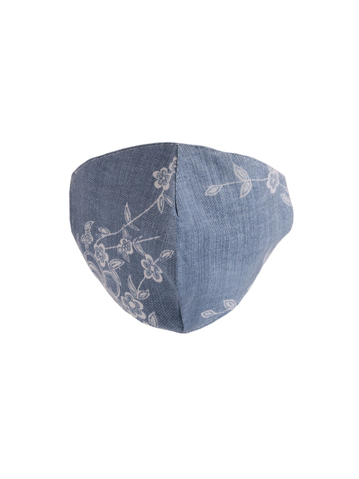 Made In Italy Flower Print Reusable Cotton Denim Face Masks-Denim