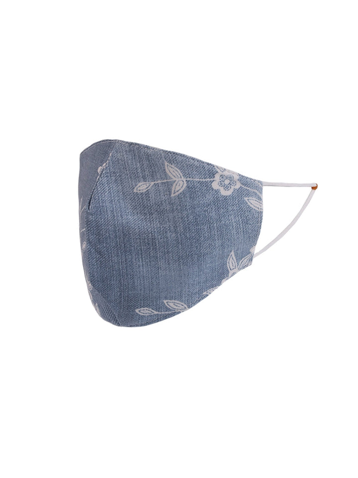 Made In Italy Flower Print Reusable Cotton Denim Face Masks-Denim