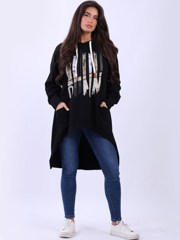 Foil Cotton Hooded Sweat Top Black