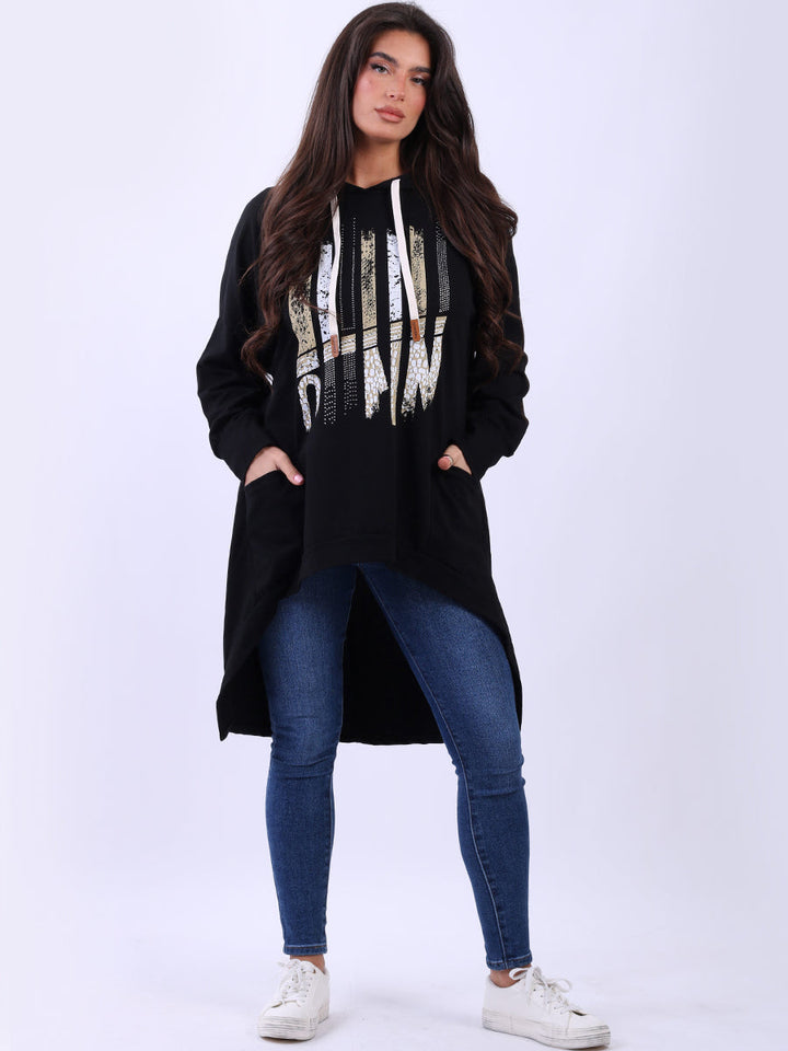 Foil Cotton Hooded Sweat Top Black
