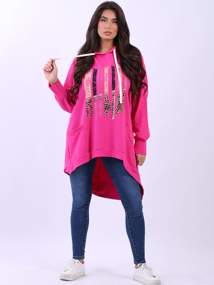 Foil Cotton Hooded Sweat Top Fuchsia