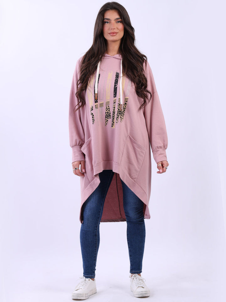Foil Cotton Hooded Sweat Top Pink